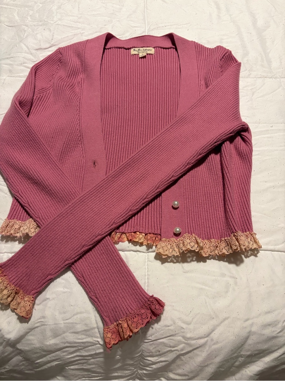 For Love And Lemons Rose Pink Ribbed Knit Cardigan. Size Small.